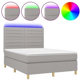 Letto a molle materasso e led grigio chiaro 140x200 cm tessuto