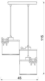 Lampadario a sospensione per bambini SWEET 3xE27/15W/230V bianco/rosa/farfalla
