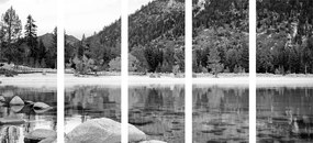 Quadri 5 pezzi – Lago in una natura splendida in bianco e nero
