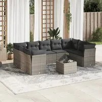 Set Divano da Giardino 10 pz con Cuscini Grigio in Polyrattan 3218140