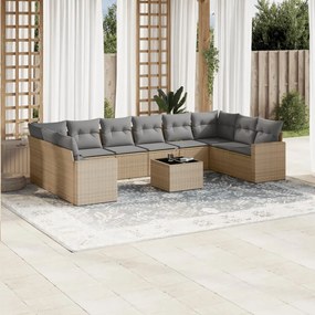 Set Divani da Giardino 11 pz con Cuscini Beige in Polyrattan