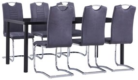Set Sala Da Pranzo 7 Pz İn Similpelle Scamosciata Grigia /