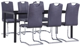 Set Sala Da Pranzo 7 Pz İn Similpelle Scamosciata Grigia /
