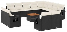 Set Divani da Giardino 13pz con Cuscini Nero in Polyrattan