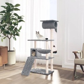 Albero Per Gatti Con Tiragraffi İn Sisal Grigio Chiaro 131 Cm /