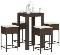 Set Bar da Giardino 5 pz con Cuscini in Polyrattan Marrone 3261447