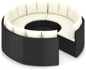 Set divani da giardino 9 pz con cuscini in polyrattan nero