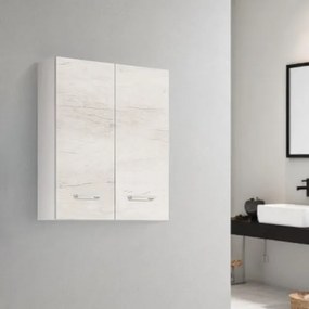 Pensile doppio sospeso Quercia Bianco con maniglie cromate 60x22xh71 cm