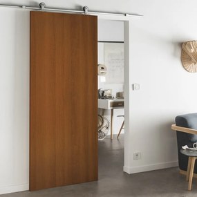 Porta scorrevole reversibile Schubert in mdf marrone, L 93 x H 212 cm, con binario Loft Alluminio