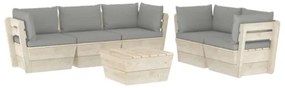 Set Divani da Giardino su Pallet 6 pz con Cuscini Legno Abete