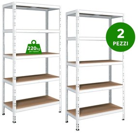 Set di 2 scaffali Pokerino L 100 x P 40 x H 180 cm bianco, portata per ripiano 175 kg