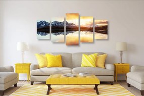Quadri 5 pezzi – Tramonto abbagliante sul lago di montagna
