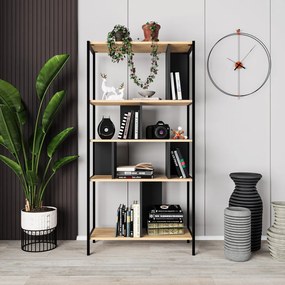 Libreria in rovere decorata in nero e naturale 88x175 cm Alabama - Marckeric