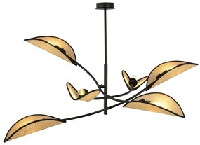 Lampadario a Sospensione in Acciaio e Tessuto LOTUS 6 Nero 6xE14 Colore del corpo Nero e Rattan