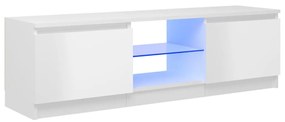 Mobile porta tv con luci led bianco lucido 120x30x35,5 cm
