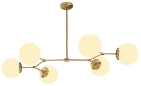 Sospensione per 6 lampadine in Damar bianco oro orizzontale - Opviq lights