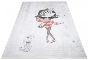 Tappeto per bambini per la camera di una bambina con una signora e un cane Larghezza: 120 cm | Lunghezza: 170 cm