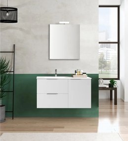 Mobile bagno sospeso con lavabo L 105 x H 64 x P 48 cm bianco, 1 anta 2 cassetti per vasca a sinistra Neo