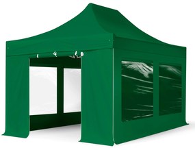 TOOLPORT 3x4,5m gazebo pieghevole PES con laterali (finestre panoramiche), PROFESSIONAL alluminio, verde scuro - (600201)