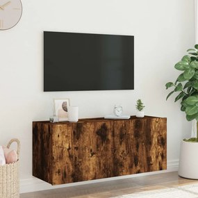 Mobile tv a parete con luci led rovere fumo 100x35x41 cm
