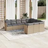 Set Divano da Giardino 10 pz con Cuscini Beige in Polyrattan 3250058