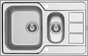 Lavello integrato 1.5 vasche in inox argento DELINIA Athena L 50 x L 79 cm, sgocciolatoio a destra