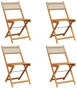 Sedie giardino pieghevoli 4pz beige polyrattan e legno massello