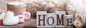 Stampa su tela – Natura morta con scritta Home