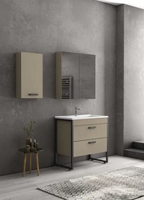 Composizione bagno a terra 85cm: mobile con lavabo, specchio contenitore e pensile IKOS-85 - KAMALU