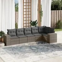 Set Divano da Giardino 6 pz con Cuscini Grigio in Polyrattan 3222589