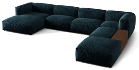 Divano angolare componibile blu scuro (con penisola a destra/a U) con rivestimento in velluto Martina – Micadoni