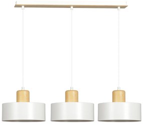 Sospensione Nordica 3 Luci Surya In Acciaio Bianco E Legno