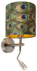 Applique moderna in acciaio con lampada da lettura e paralume in velluto 20/20/20 Pavone - Oro