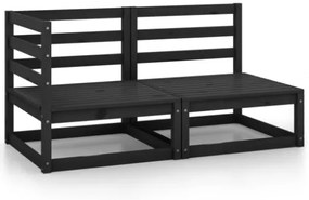 Set Divani da Giardino 2 pz Nero in Legno Massello di Pino