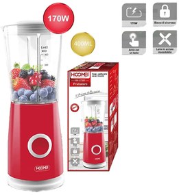 Frullatore Elettrico da Cucina 400mL 170W per Verdure e Frutta con Modalita Impulso 4 Lame Inox Colore Rosso