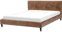 Letto 160 x 200 cm con rete a doghe in finta pelle scamosciata marrone contemporanea