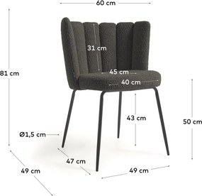 Kave Home - Sedia Aniela in shearling nero e gambe in metallo con finitura nera