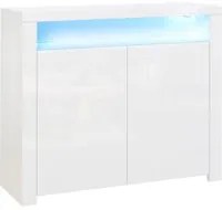 EasyComfort Mobiletto Salvaspazio Multiuso per Ingresso, Salotto o Bagno in Legno Bianco, con Luci LED Colorate, 107x35x97cm