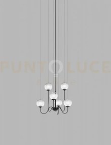 Puppet sospensione 6p bianco sfumato nero opaco 6 luci attacco g9
