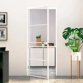 Porta Interna Bianca 83x201,5 Cm Vetro Temperato Alluminio Slim /