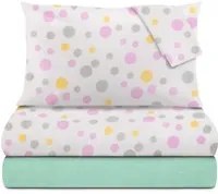 Completo letto matrimoniale stampa pois rosa verde