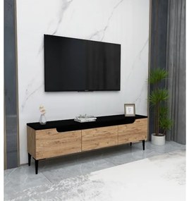 Mobile TV 145x30x45 Effetto Legno Con Inserti E Piedini Neri Aral