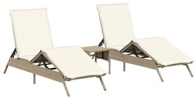 Lettini prendisole 2 pz con tavolino beige in polyrattan