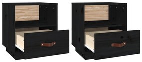 Comodini Nero 2 pz 40x34x45 cm in Legno Massello di Pino