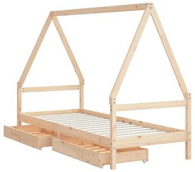 Giroletto bambini con cassetti 90x200 cm legno massello di pino