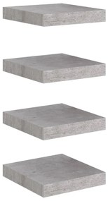 Mensole a muro 4 pz grigio cemento 23x23,5x3,8 cm in mdf