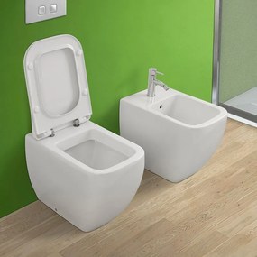 Coppia di Sanitari filomuro Metropolitan bianco lucido con copriwater ultraslim soft close