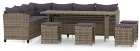 Set divani da giardino 6 pz con cuscini in polyrattan grigio