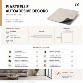 Piastrelle in LTV PVC autoadesive da pavimento parete Set 22 pz 2 mt2 30x30 effetto maiolica Vintage