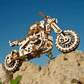 Ugears - 3D puzzle meccanico in legno Moto scrambler con carrello